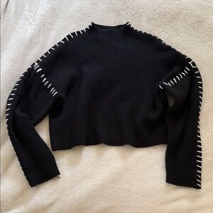 Commense Black Sweater with White Stitching